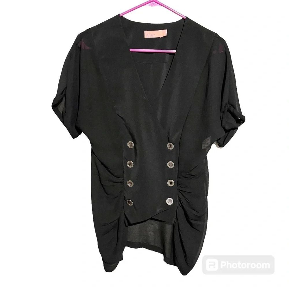 Wish Australia Women Small Blouse Black Double Breasted Buttons Steampunk